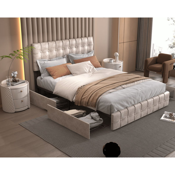 Latitude Run® Queen Size Upholstered Storage Bed Frame With Adjustable